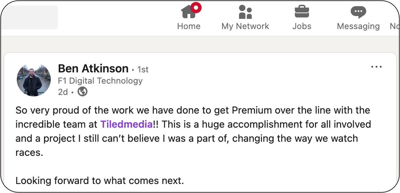 Linkedin post ben atkinson f1 2
